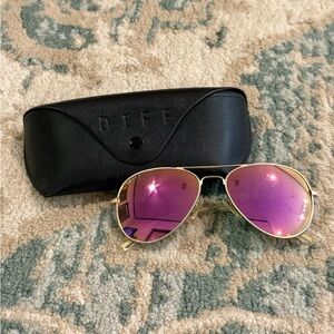 Diff Eyewear Cruz Gold Sunglasses with Pink Lenses